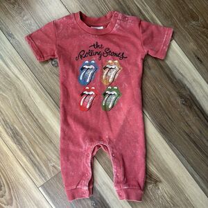 Rolling Stones Baby Boys Red Graphic Mineral Washed Romper One piece 3-6 Months